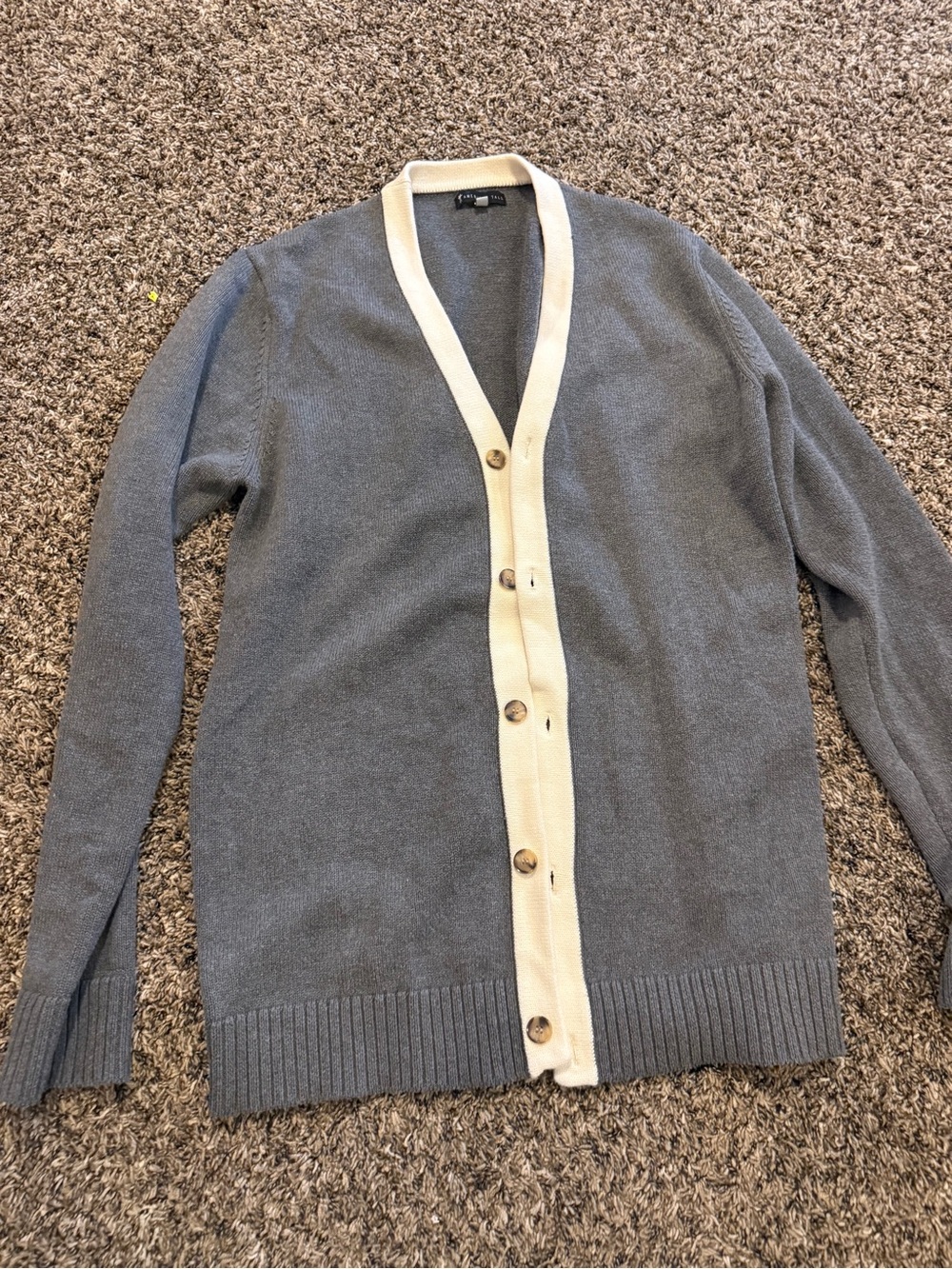 Women's Gray Cardigan with Cream Trim Button Front
